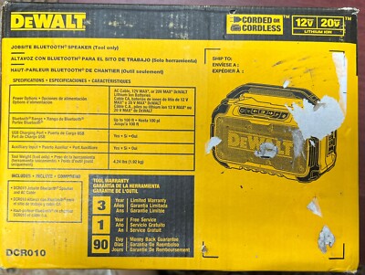 DEWALT DCR010 12V/20V MAX Jobsite Bluetooth Speaker (Tool Only) New