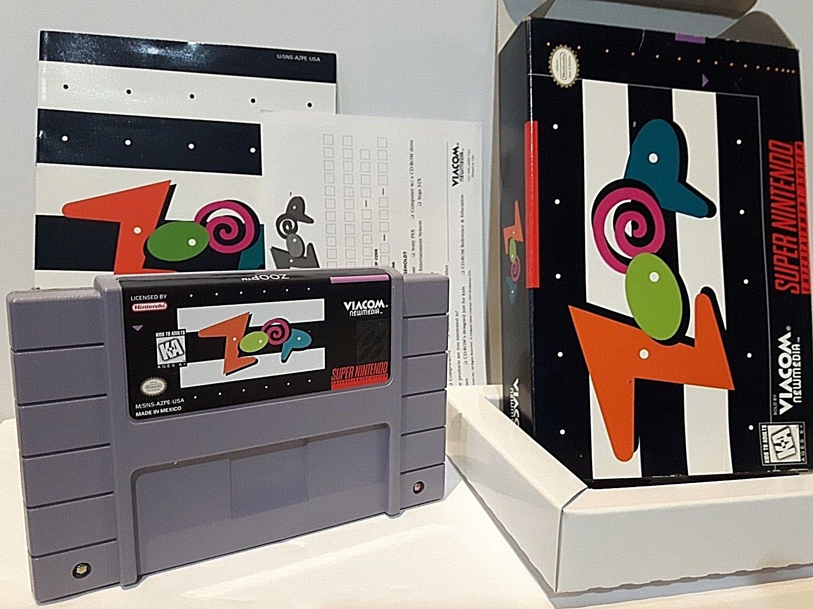 Zoop SNES AUTHENTIC Super Nintendo VIDEO GAME CARTRIDGE IN BOX w/ MANUAL & TRAY