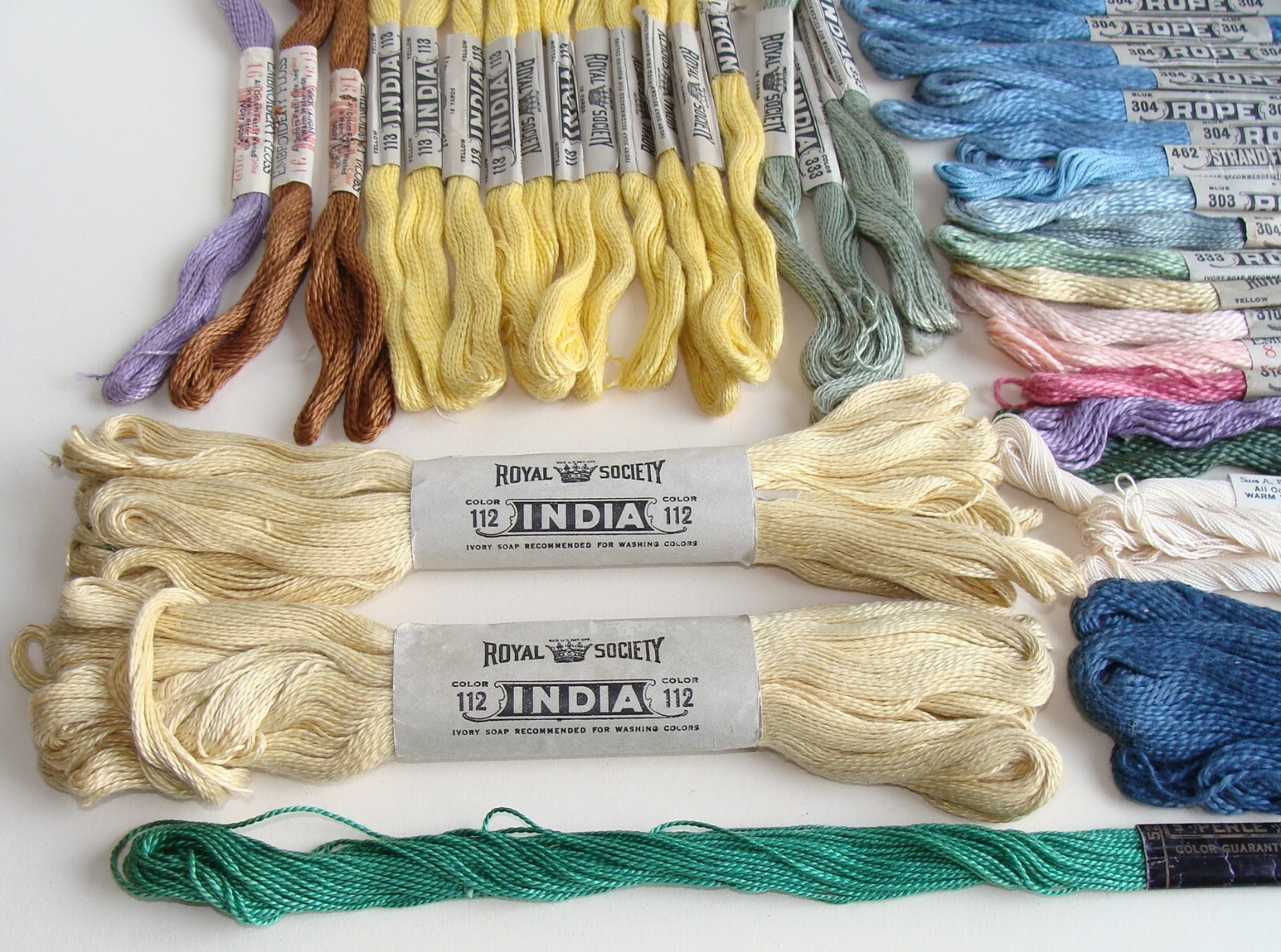 Antique Vintage Lot of 74 Skeins Embroidery Floss Royal Society Rope India +