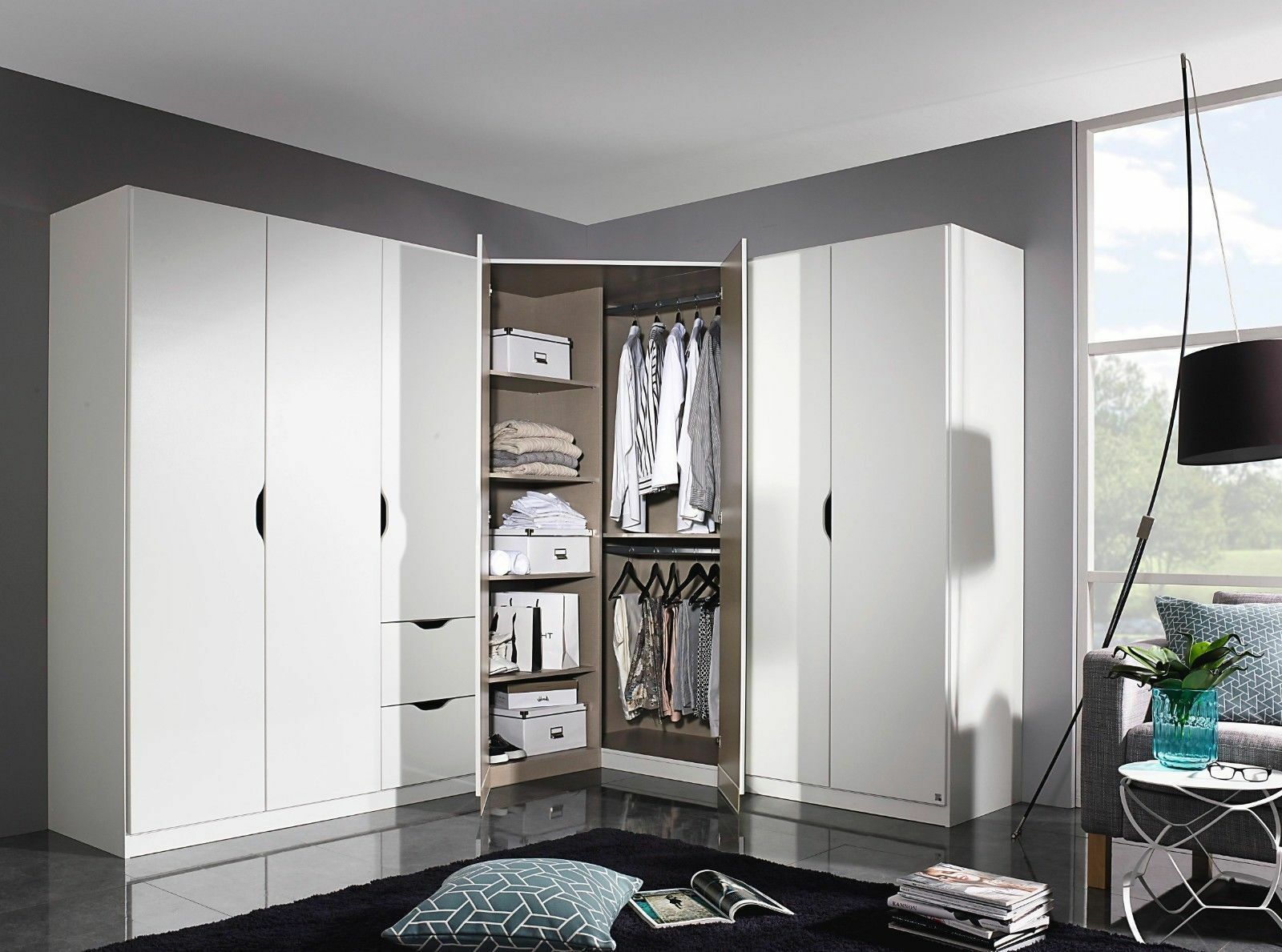 Kleiderschrank Eckschrank Helsinki Komplett Set 3 Tlg