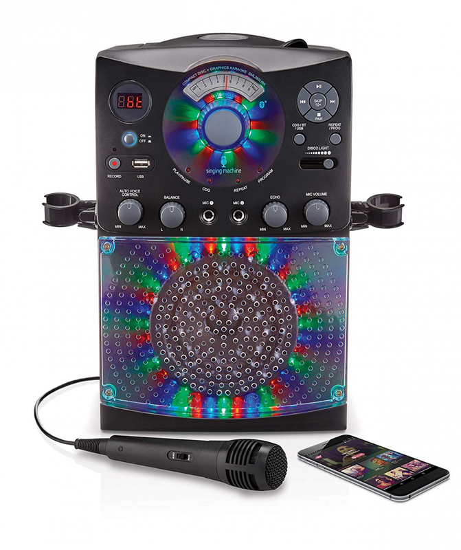 Singing Machine SML385UBK Bluetooth Karaoke System with LED Disco Lights, CD+G,