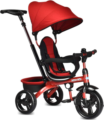Kids Tricycle 4 in 1 Stroll Trike with Adjustable Push Handle