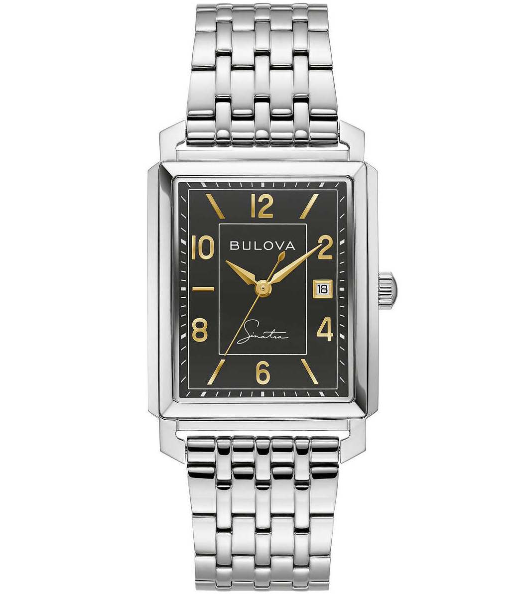 Pre-owned Bulova Frank Sinatra Black Dial Sapphire Crystal Men's Watch 96b399