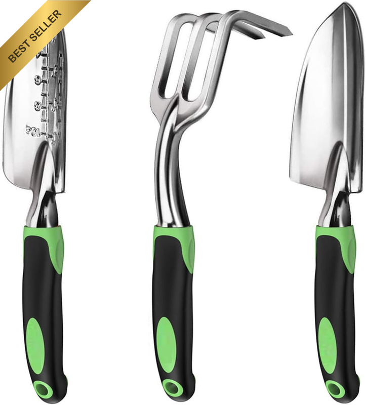 3Pcs Garden Tools Set,Heavy Duty Gardening Tools with Comfortable Rubber Cover H