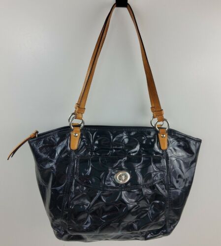 Coach Signature Leah Embossed Patent Leather Shoulder Tote Coach Signature Leah Embossed Patent Leather Shoulder Tote