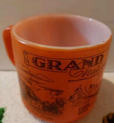 Federal Coffee Cup Mug  Grand Canyon Milk Glass Orange Tourist Arizona Route 66