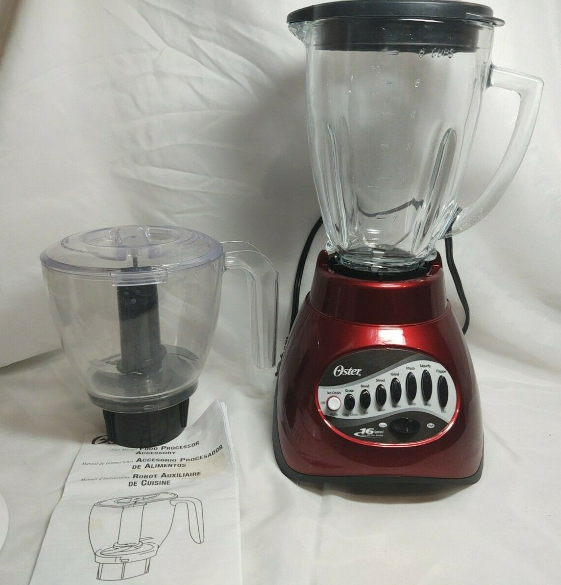 Red Oster 16 Speed Blender Glass Jar Plus Plastic Food Proce