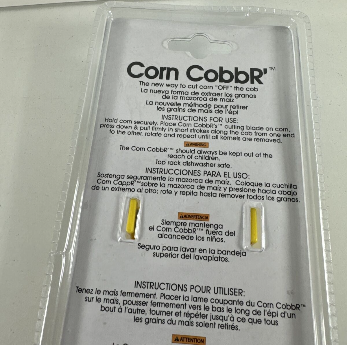 NEW SEALED Corn Cobber Yellow Plastic w Metal Blade
