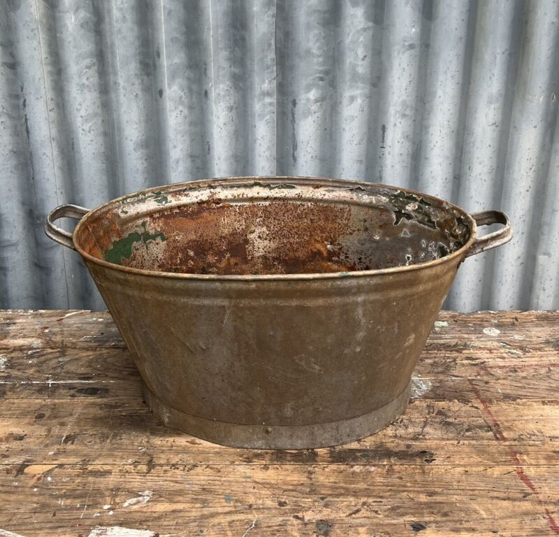 Vintage Galvanised Metal Wash Tub Bath Basin Planter Garden Watertight