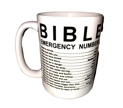 Bible Emergency Numbers Christian Psalms Quote Ceramic Coffee Mug Tea Cup 4 3/4"