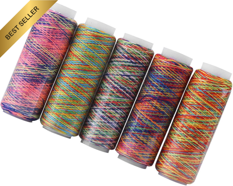 5 Pcs Polyester Sewing Threads 402 Spec 110M per Spool Multicolor Gradient for Q