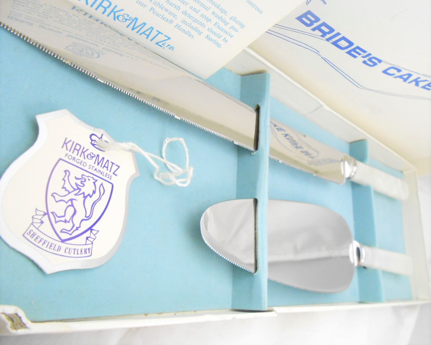 Vintage Kirk & Matz Sheffield England BRIDE'S CAKE KNIFE SET Mint in Box