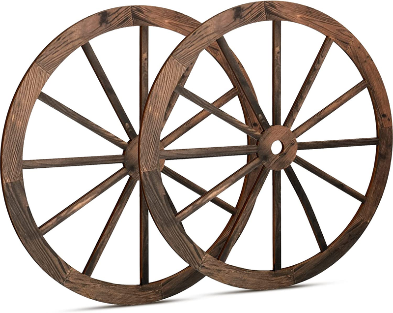 2 Pcs 12 Inch Wagon Wheel Decor Wooden Wagon Wheel Vintage Rustic Wall Wood Cart
