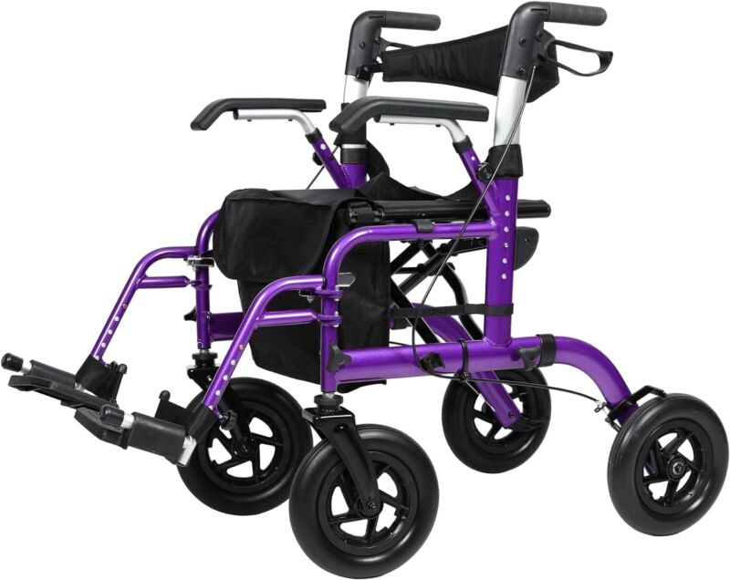 All-Terrain 2 in 1 Rollator Walker & Transport Chair, Folding Wheelchair