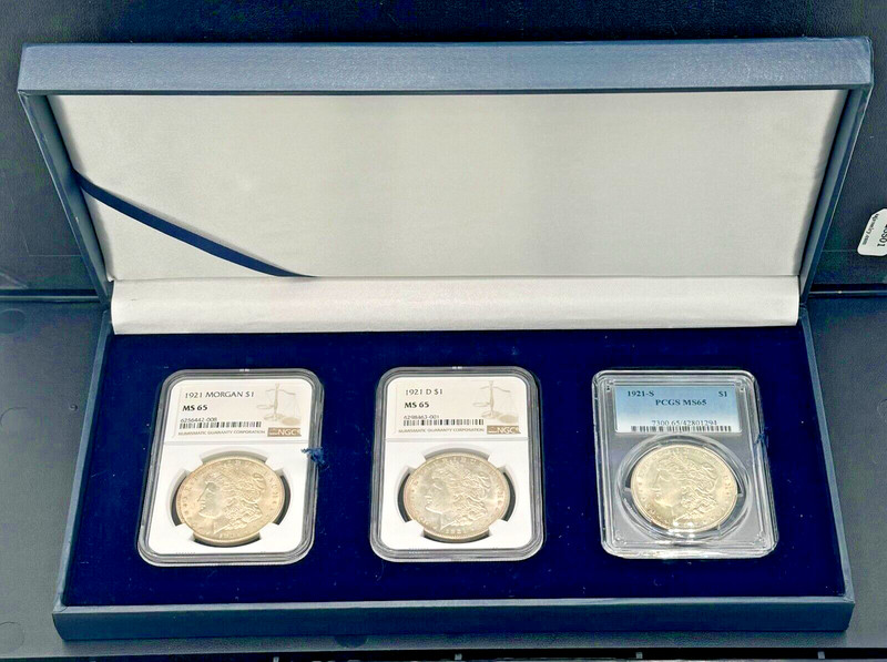 1921 P-D-S Morgan Silver Dollar $1 3 Coin Set NGC/PCGS