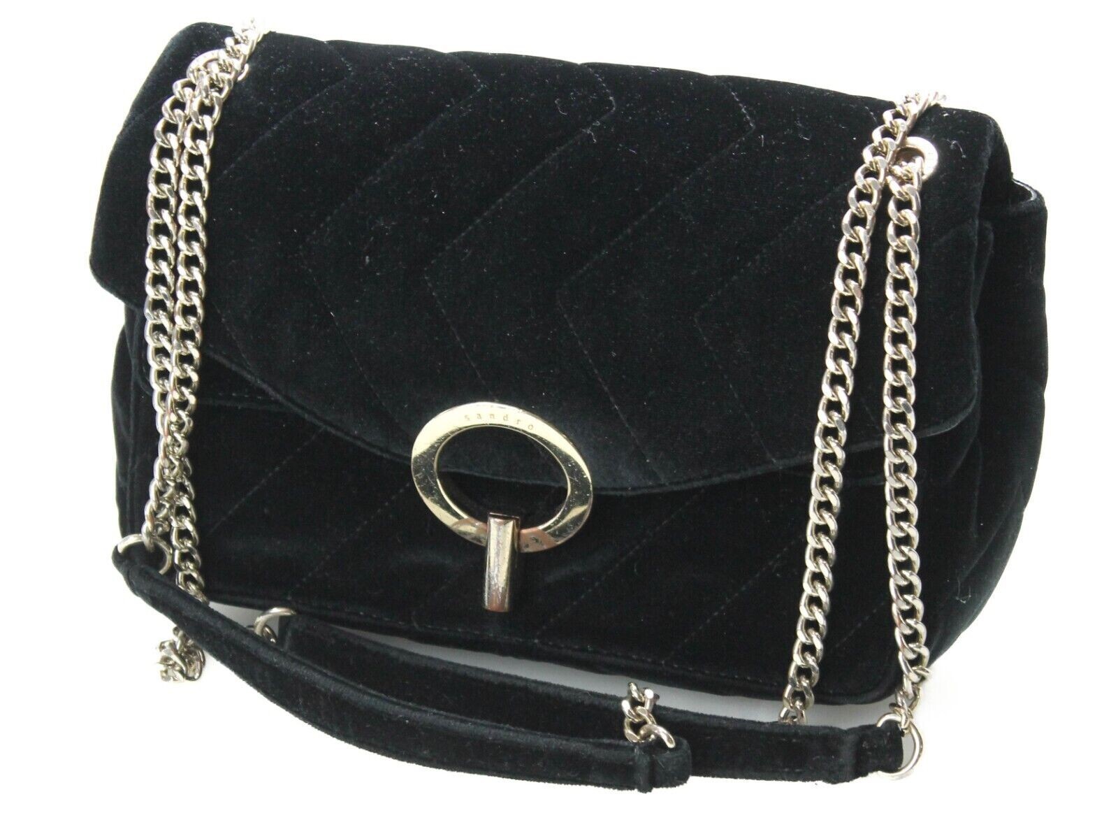 SANDRO Yza Bag Women's ONE SIZE Quilted Velvet Gold Buckle