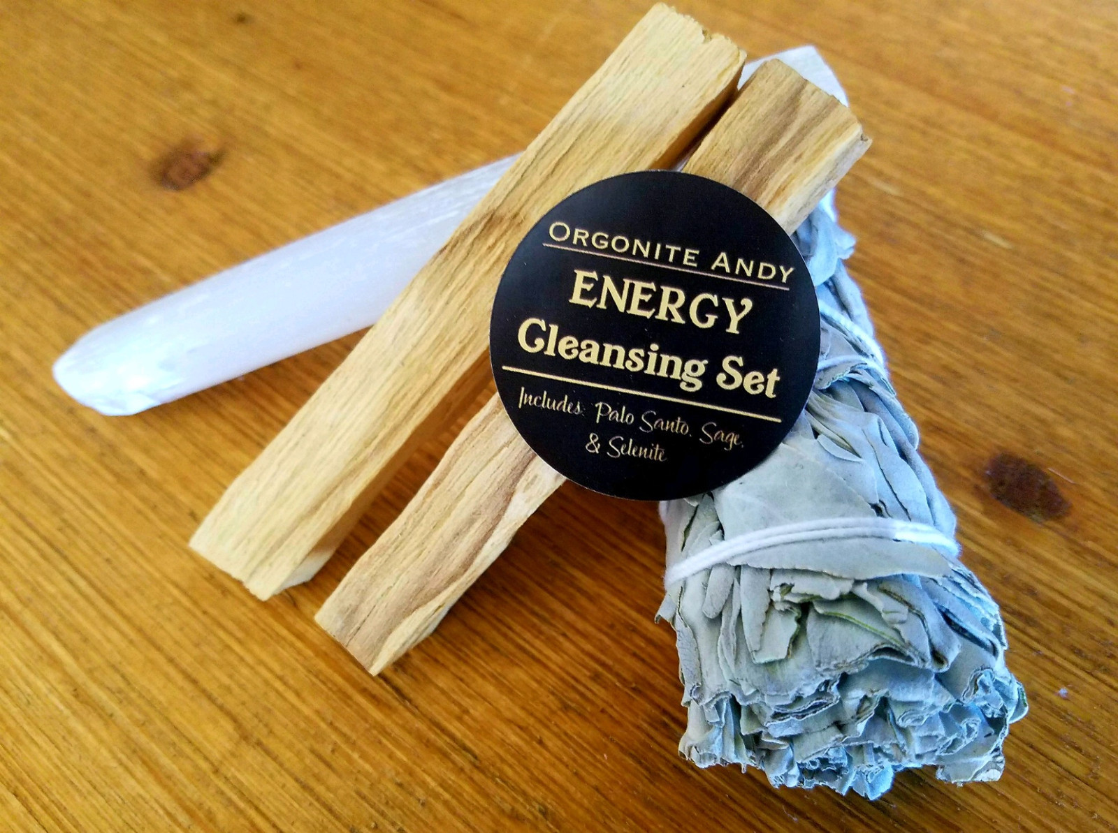 Energy Cleansing Set - Smudge Kit - White Sage, Palo Santo Sticks, & Selenite  