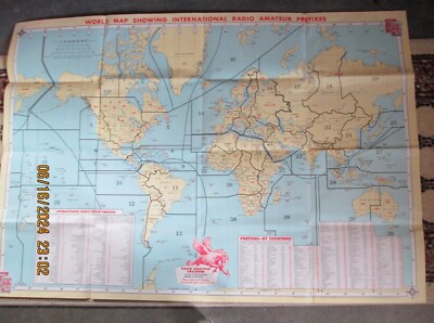 World map showing international radio AMATEUR Prefixes callbook