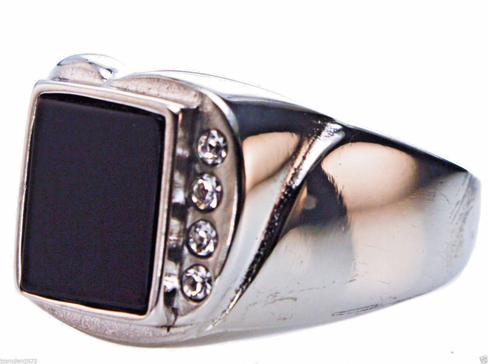 Black Onyx with Cz Accents Men's Ring Stainless Steel Size