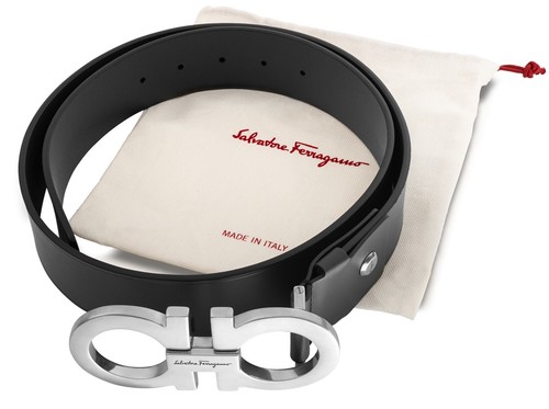 Pre-owned Ferragamo Authentic Salvatore  Gancini Adjustable Black Leather Belt Mens 95