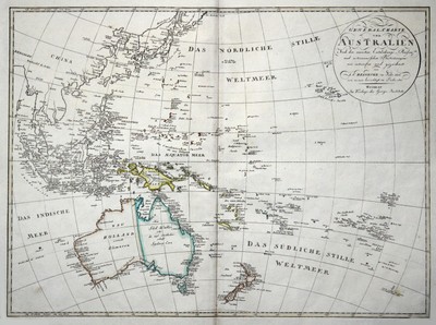 AUSTRALIEN PAZIFIK Original Kupferstich Landkarte Reinicke 1812