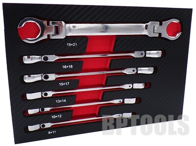 6pc FLEXIBLE HEAD FLARE NUT WRENCH SET METRIC HEX SHAPE HEAD 9mm-21mm