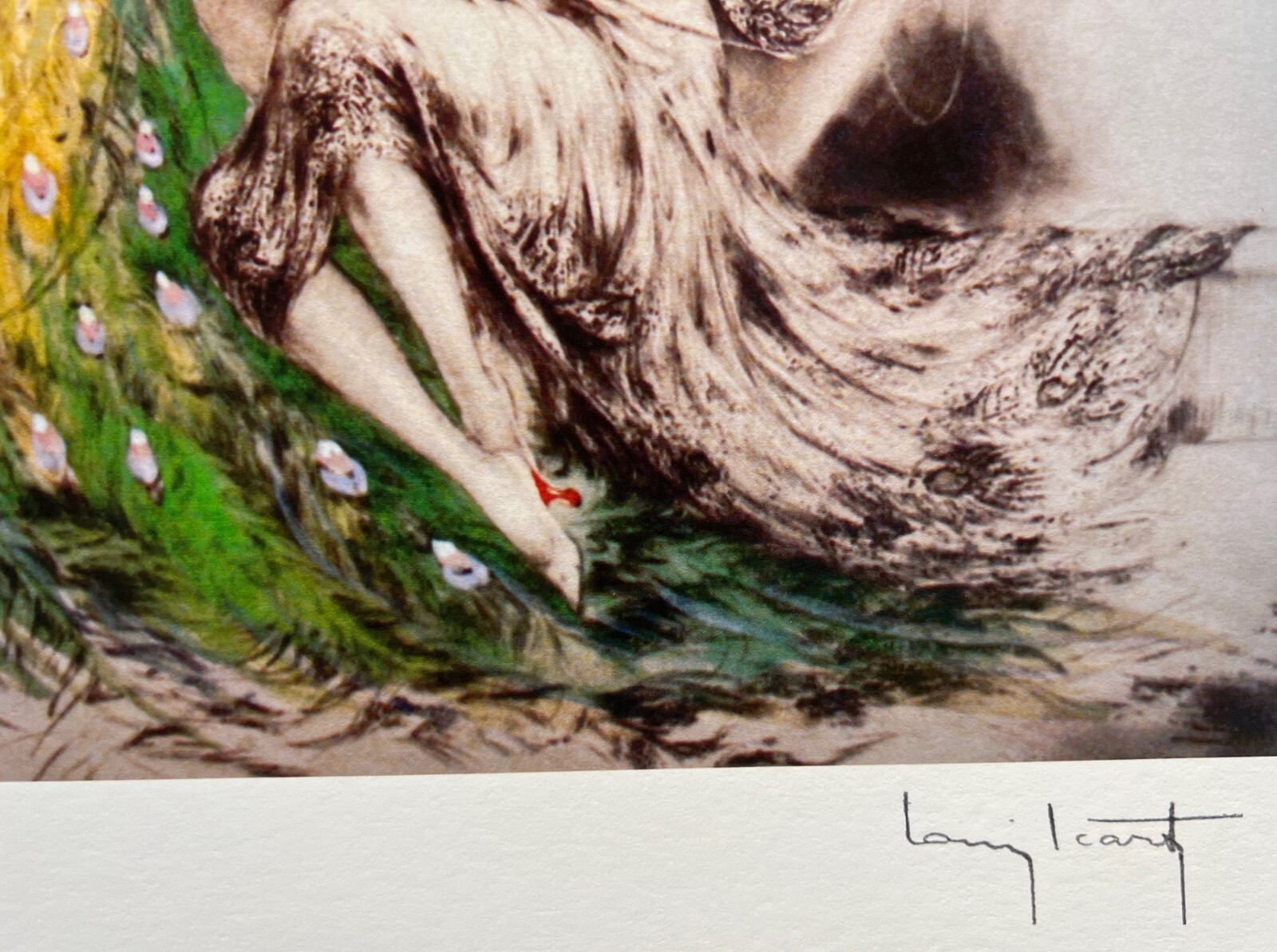 LOUIS ICART Peacock Facsimile Signed Limited Edition Giclee Art 14" x 11"