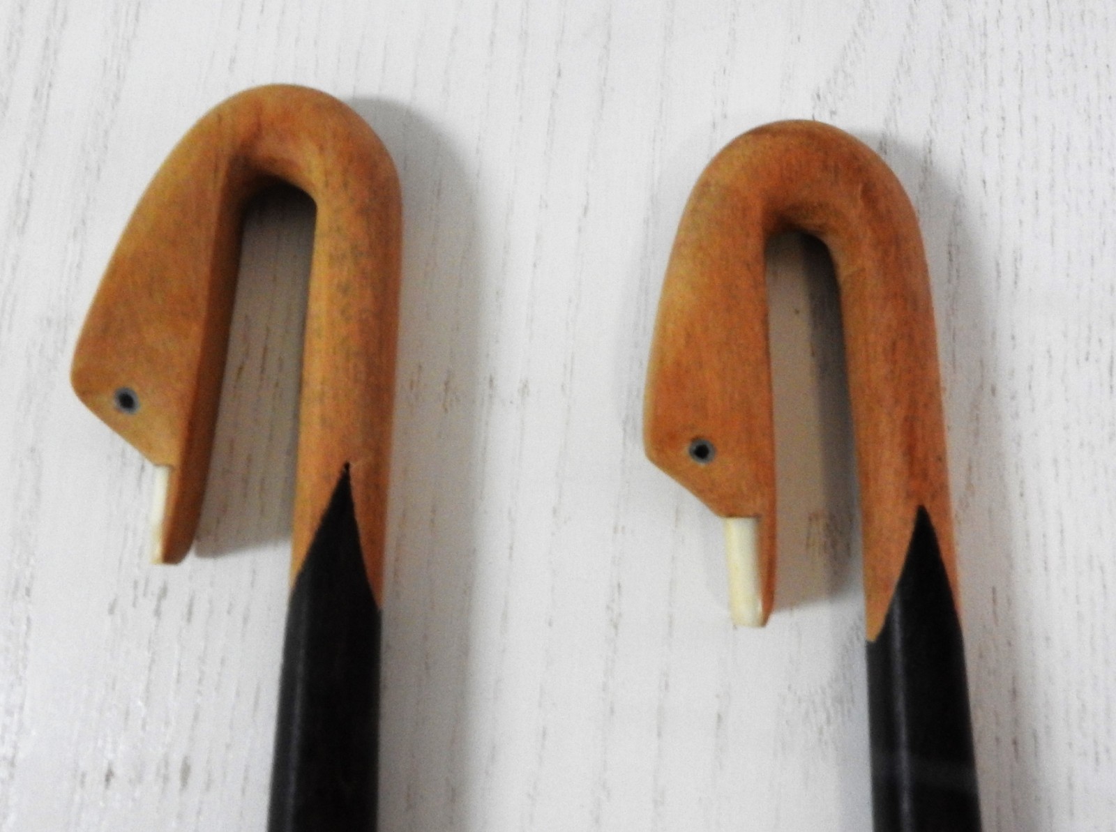 Vintage Duck Handle Walnut Salad Servers  12