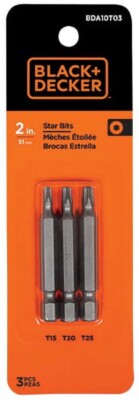 Black & Decker 3 Piece 2  Torx Bit Star Bit Set BDA10T03 T15 T20 T25 NIP