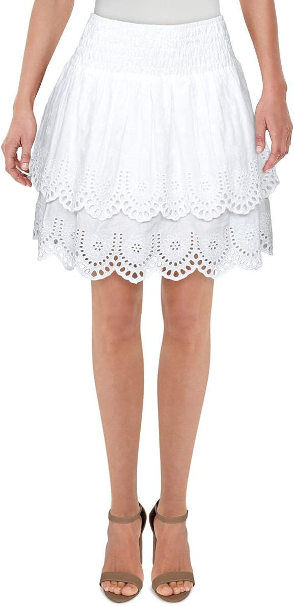 INC Womens Tiered Eyelet Skirt White M | eBay