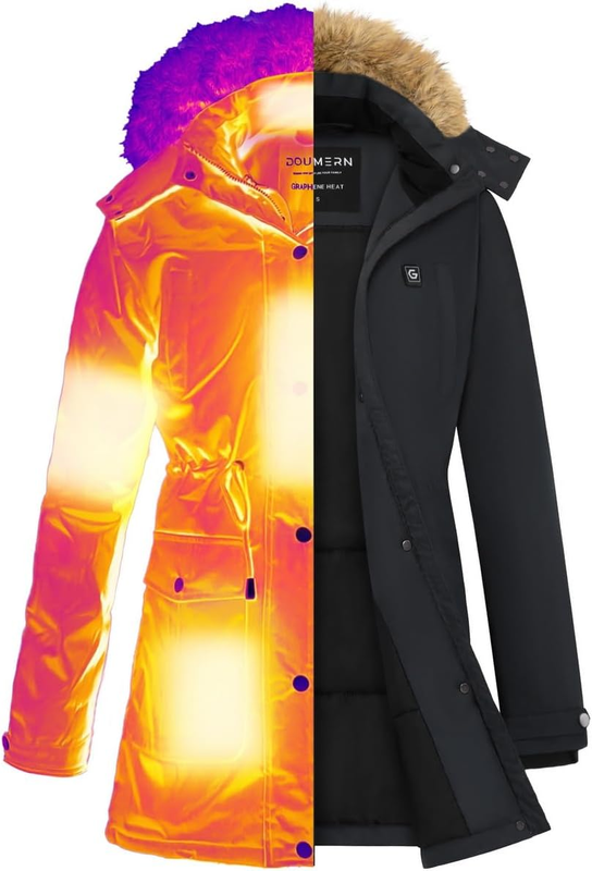 Graphene Women Heated Parka Jacket with 18400 Mah Battery Pack