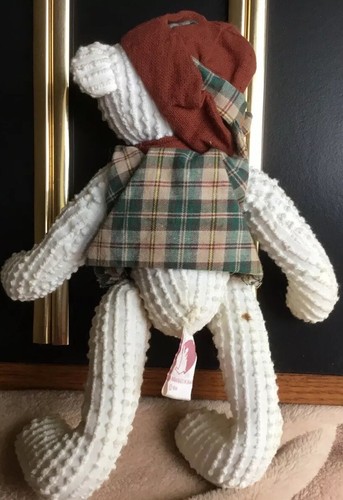1999 Handmade White Chenille Bear Brown Hat & Vest 10
