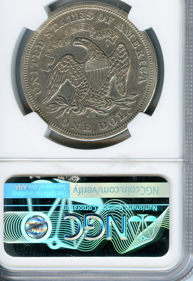 1870-CC (CARSON CITY) SEATED LIB. DOLLAR. NGC AU DETAILS MINTAGE: 11,758  RARE