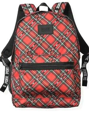VICTORIAS SECRET PINK CAMPUS BACKPACK FULL SIZE PLAID SCHOOL GYM RED NWT