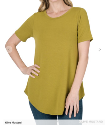 ZENANA 2101 Short Sleeve ROUND Neck Tunic T-Shirt Dolphin Hem S M L XL 1X 2X 3X