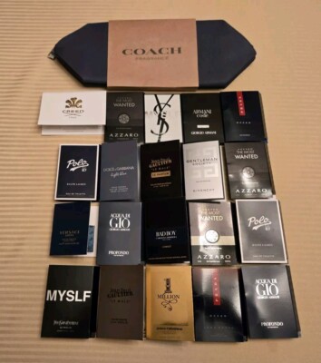 20 Pc Men s Fragrance Sampler High End & Coach Bag Everything As Shown 