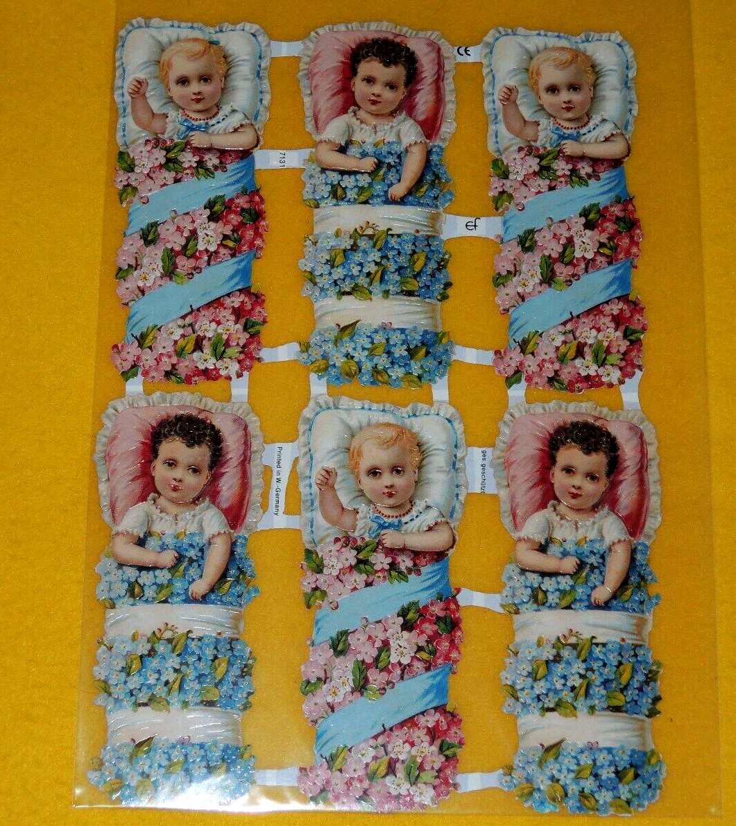 Glanzbilder-Set „Baby Im Blumenbett“ – 24x15 Cm – Für Scrapbooking & Deko – Von EF