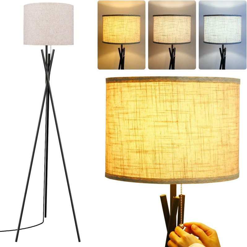 Floor Lamp, Mid Century Standing Lamp, Flaxen Lamp Shade With E26 L