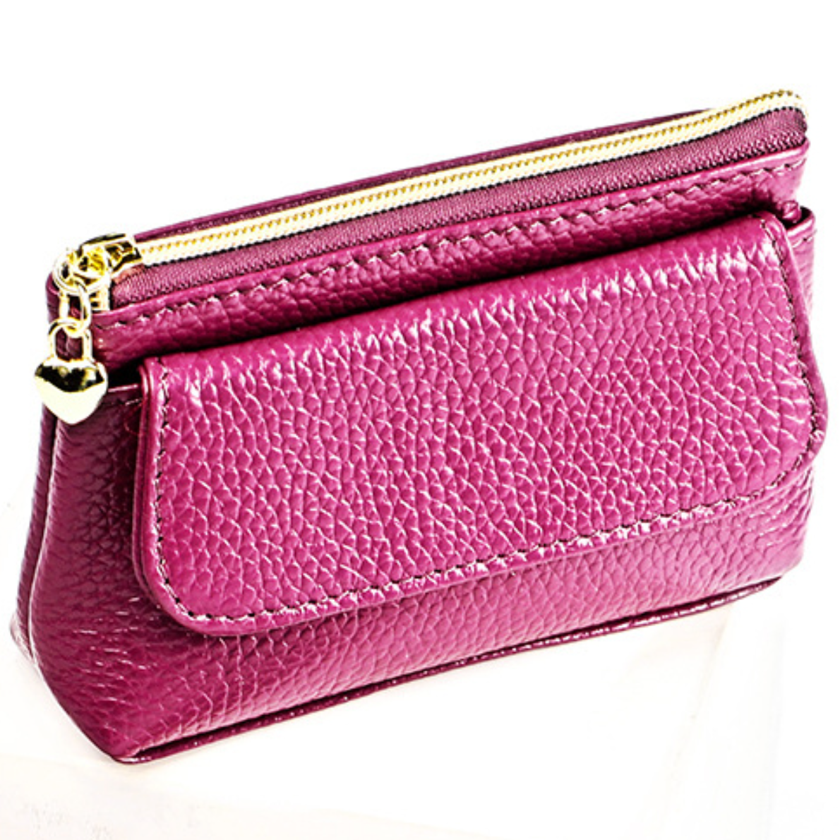 Purple Genuine Leather Woman Coin Purse Zipper Change Wallet Card Key Holder Bag