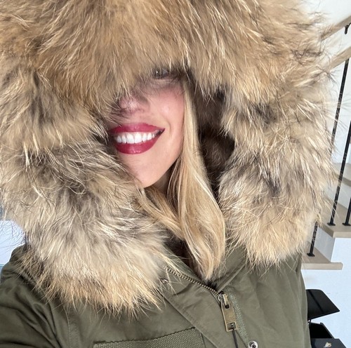 Pre-owned Fox Real Rabbit And  Fur Army Green Parka