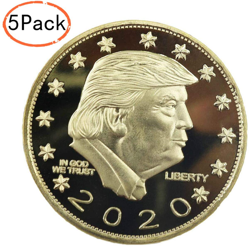 5 Pcs President Donald Trump Coins, 2020 Gold Plated Commemorative Coin with Box