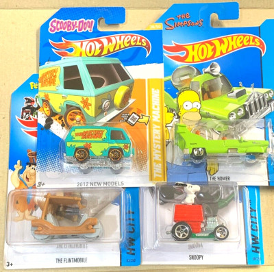 Hot Wheels 4 VHTF The Simpsons Homer Mobile Scooby doo, Flintstones, Snoopy cool