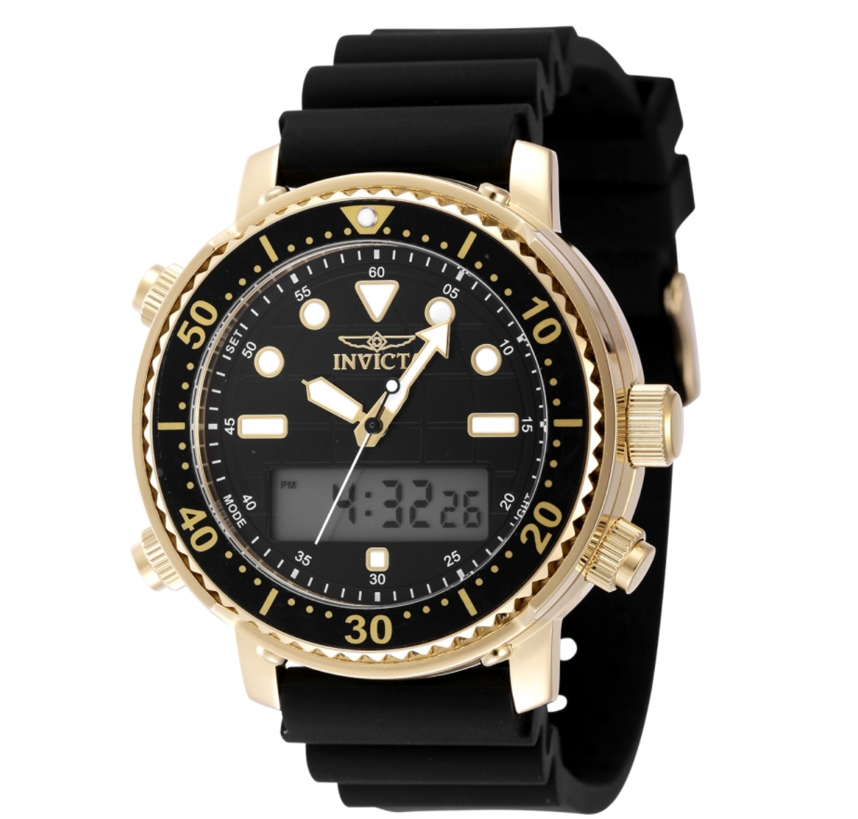 Invicta Pro Diver Men's 46.5mm Gold Dual Time Digital Ana-Digi Watch 48369