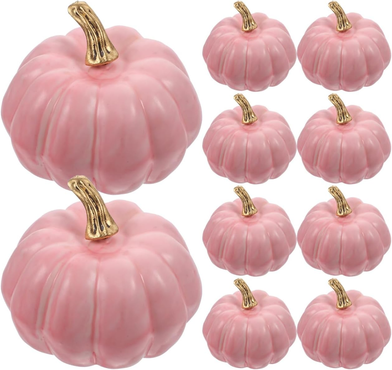 10Pcs Pink Artificial Pumpkins Halloween Decorative Ornaments