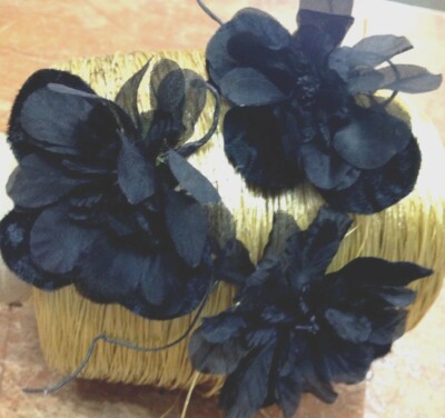 vintage velvet silk 1940s 3" black 1pc Japan