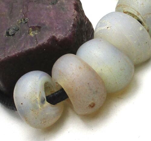 11 RARE ETHEREAL OLD OPALESCENT VENETIAN "BABY MOON" AFRICAN TRADE ANTIQUE BEADS