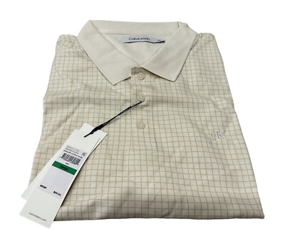NEW Calvin Klein Men's SS Smooth Cotton Grid Print Polo Shirt Tofu Size Large L