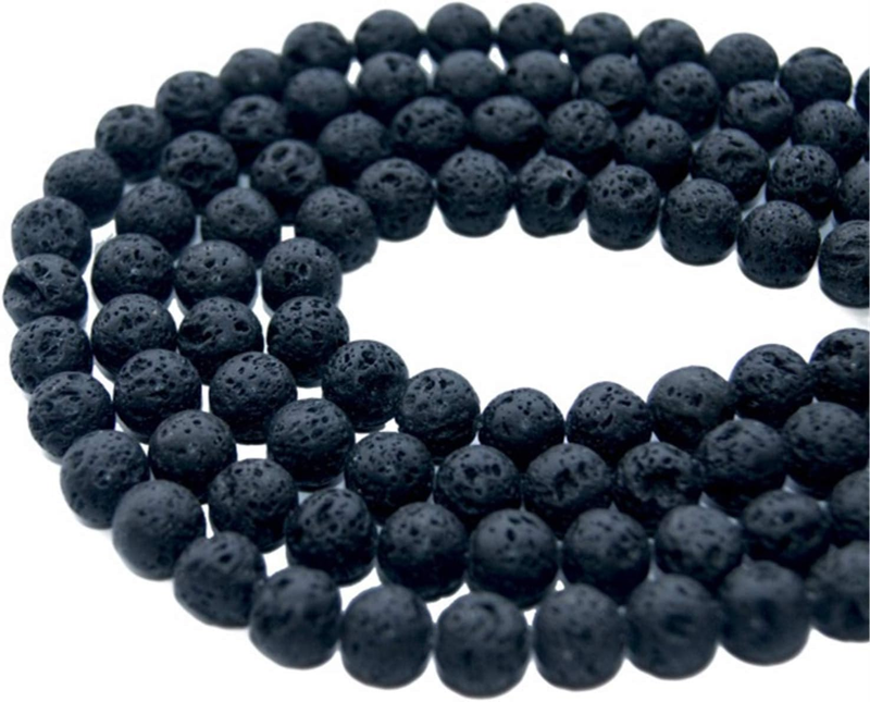 200PCS 8MM Natural Lava Beads Black Volcanic Stone Rock Beads Kits for Essential