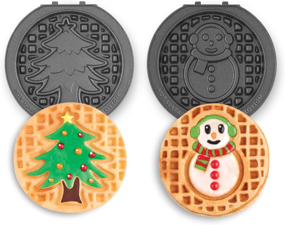 Multimaker Mini System Two 4  Nonstick Removable Waffle Plates Set (Snowman & Tr