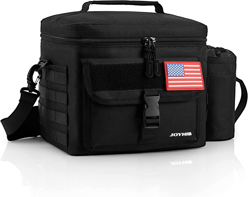 Versatile Black Insulated Lunch Bag with Detachable Bottle Pouch for Camping